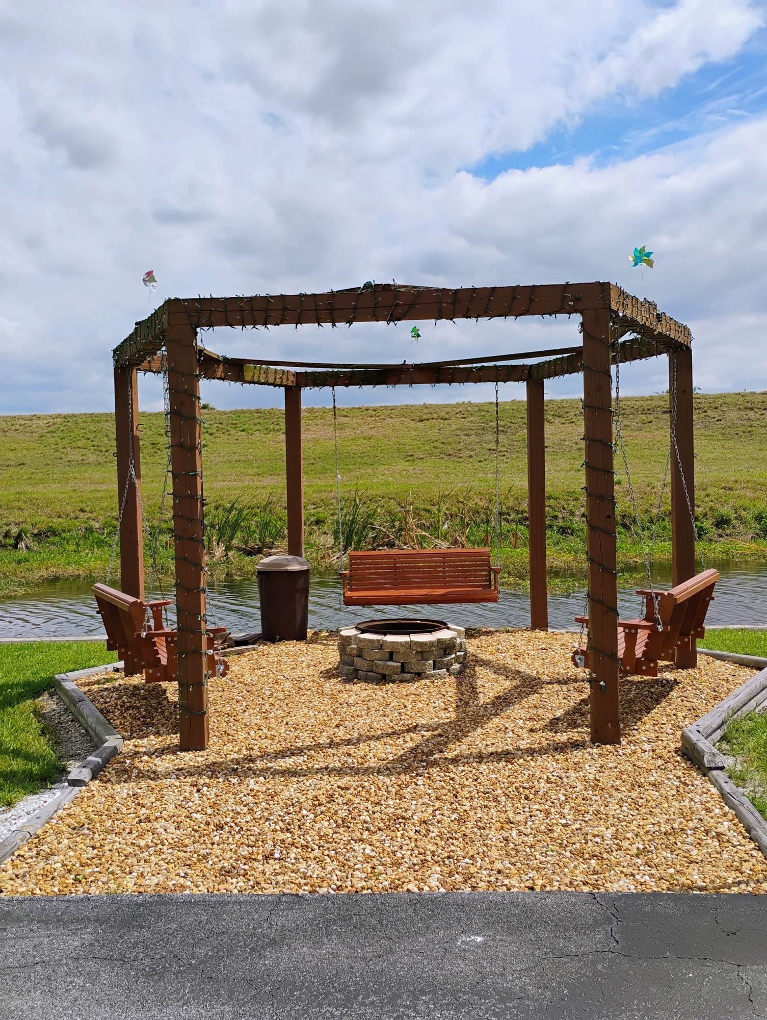 Our pagoda overlooking the canal in our Okeechobee, FL RV Park