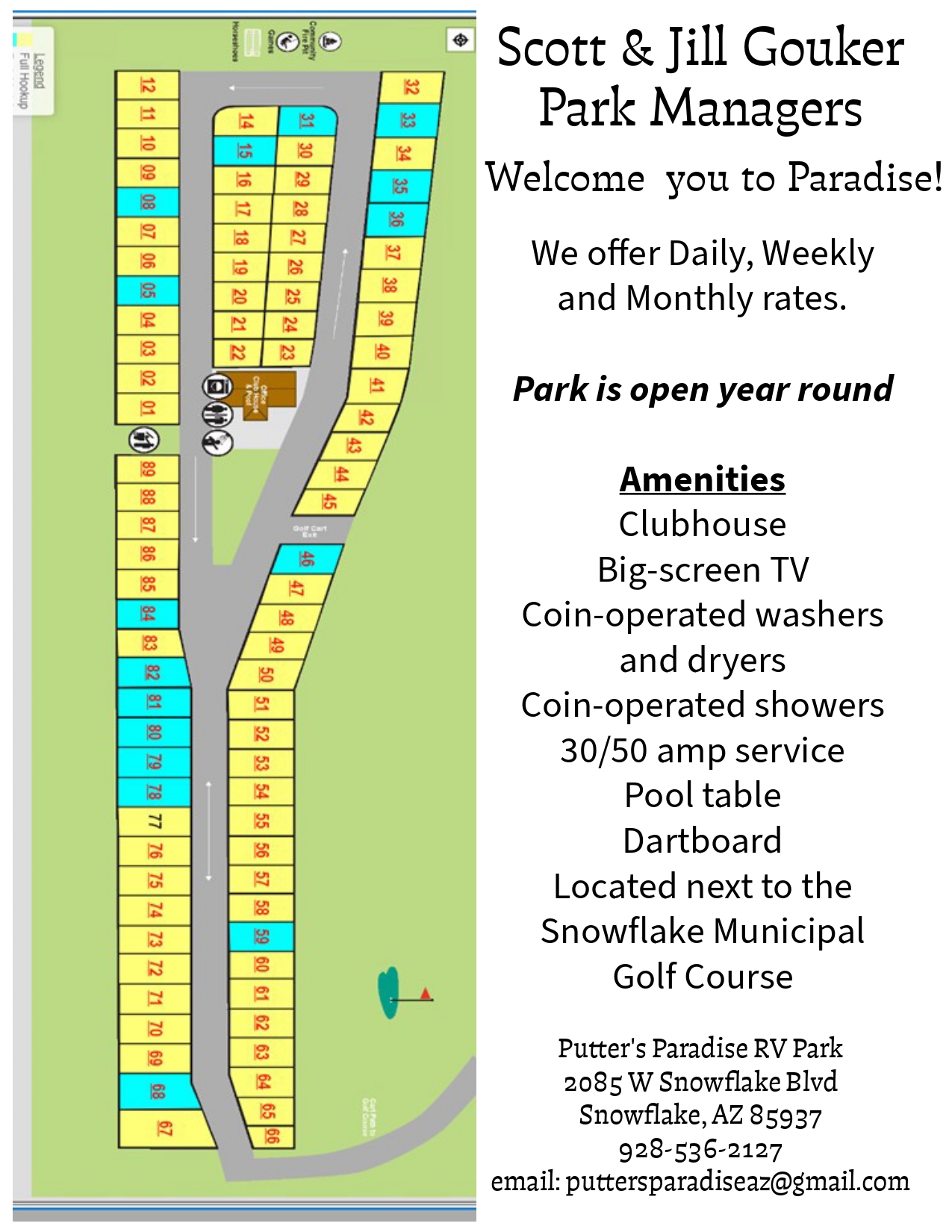 Putter's Paradise Snowflake, AZ RV Park Map