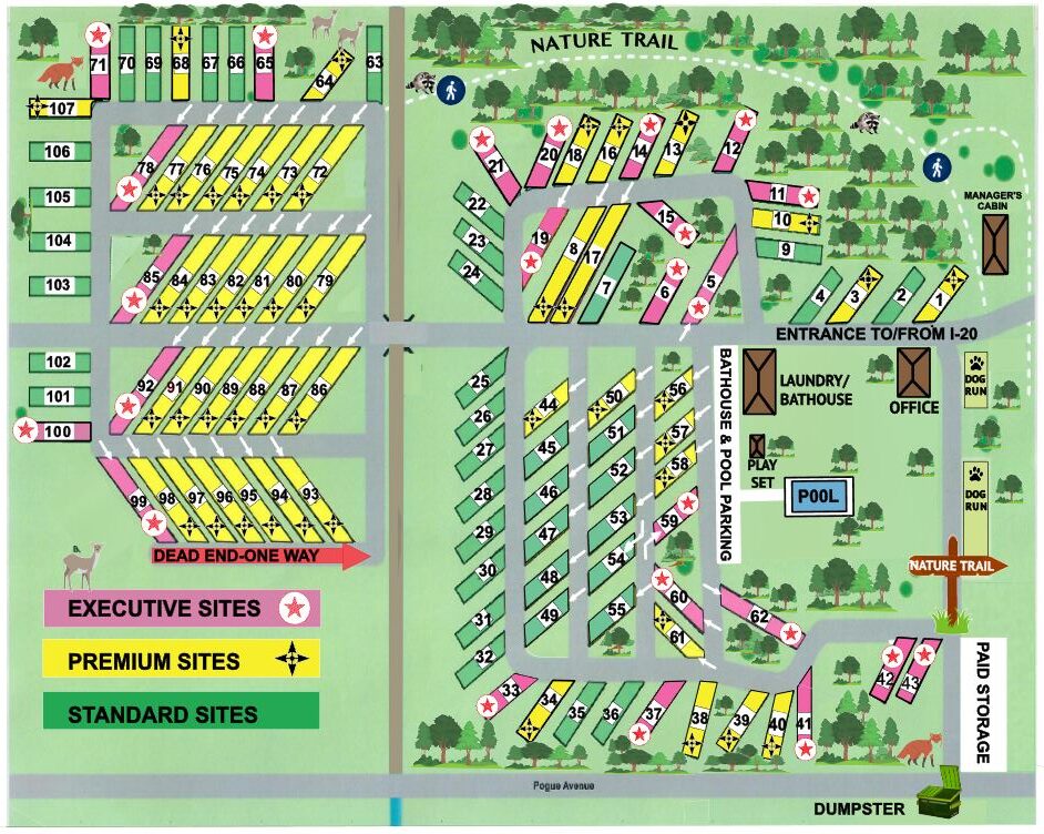 Park Map for Wandering Oaks RV Park in Eastland, TX